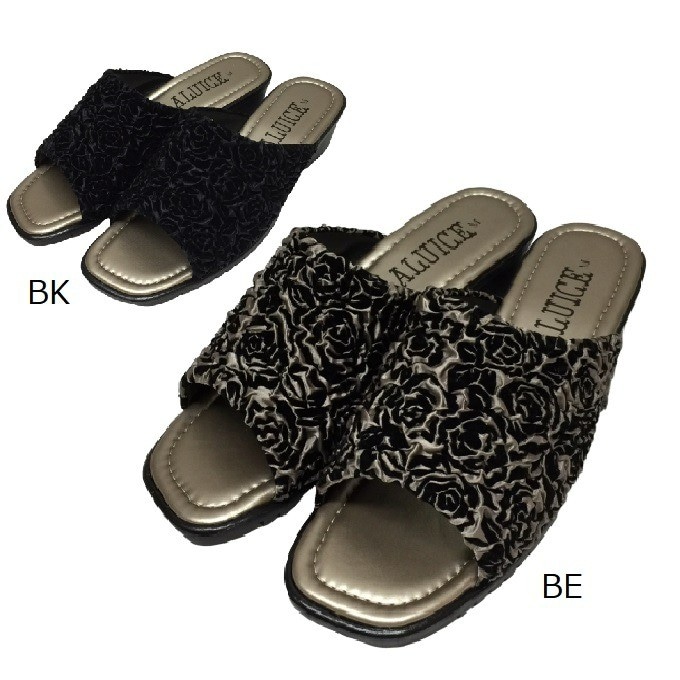 日本製 ローズ柄ミュール