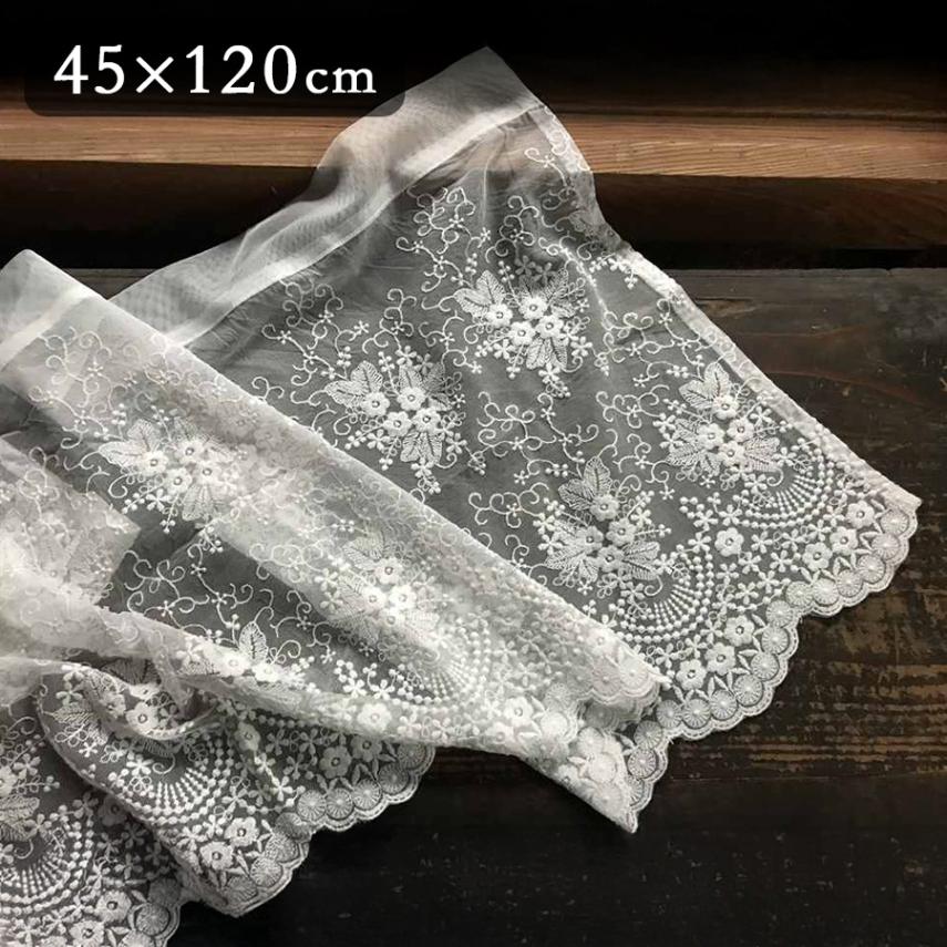 3サイズ展開 table de fleurs カフェカーテン 高さ45x幅120cm ホワイト
