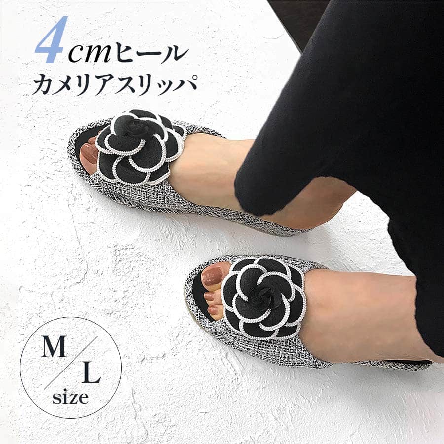 MLサイズ対応 カメリアスリッパ 4cmヒール