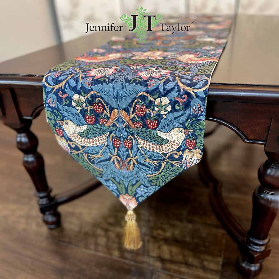 ジェニファーテイラー　テーブルランナー　フリンジ　刺繍　水玉　ドット　花柄 ジェニファーテイラー テーブルランナー フリンジ 刺繍 水玉