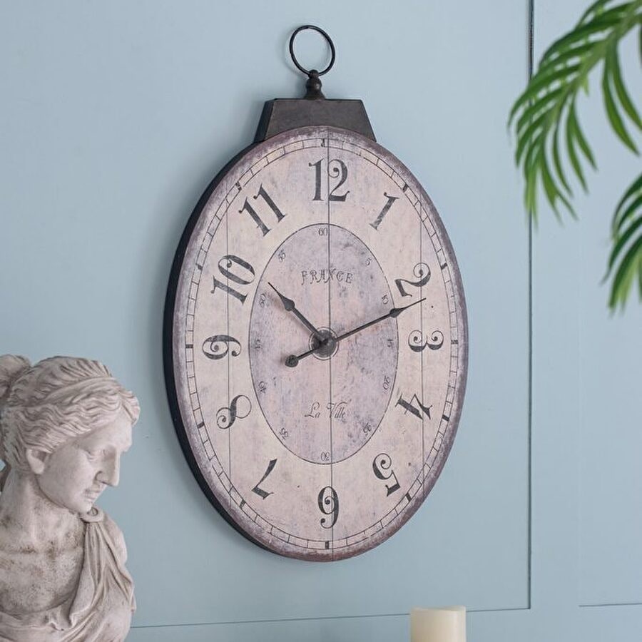 シャビー 時計 オーバル  高さ72.5cm 