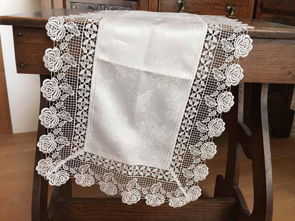 white rose テーブルセンター35x80cm