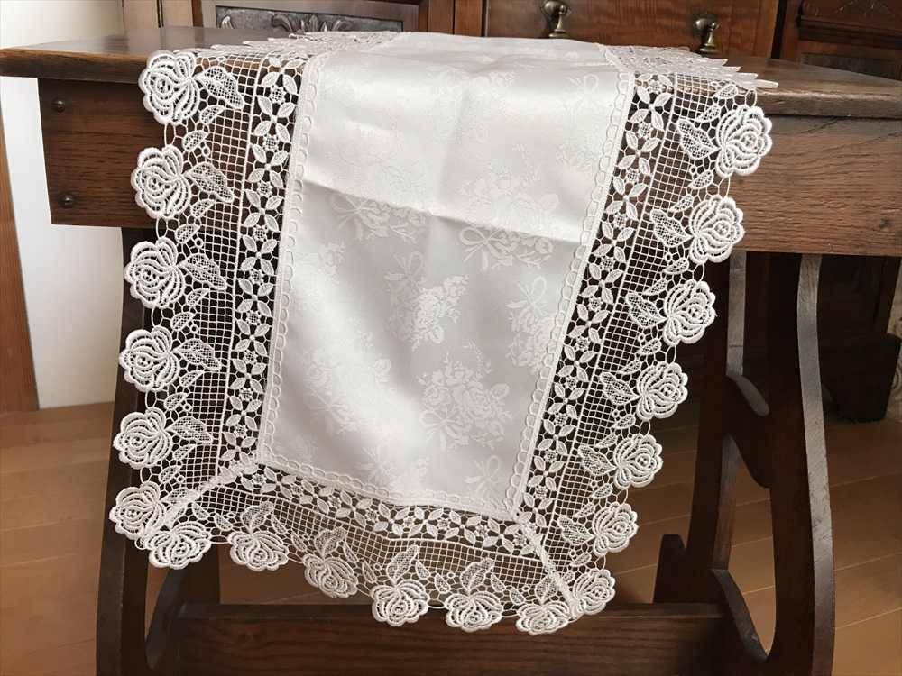 white rose テーブルセンター35x80cm
