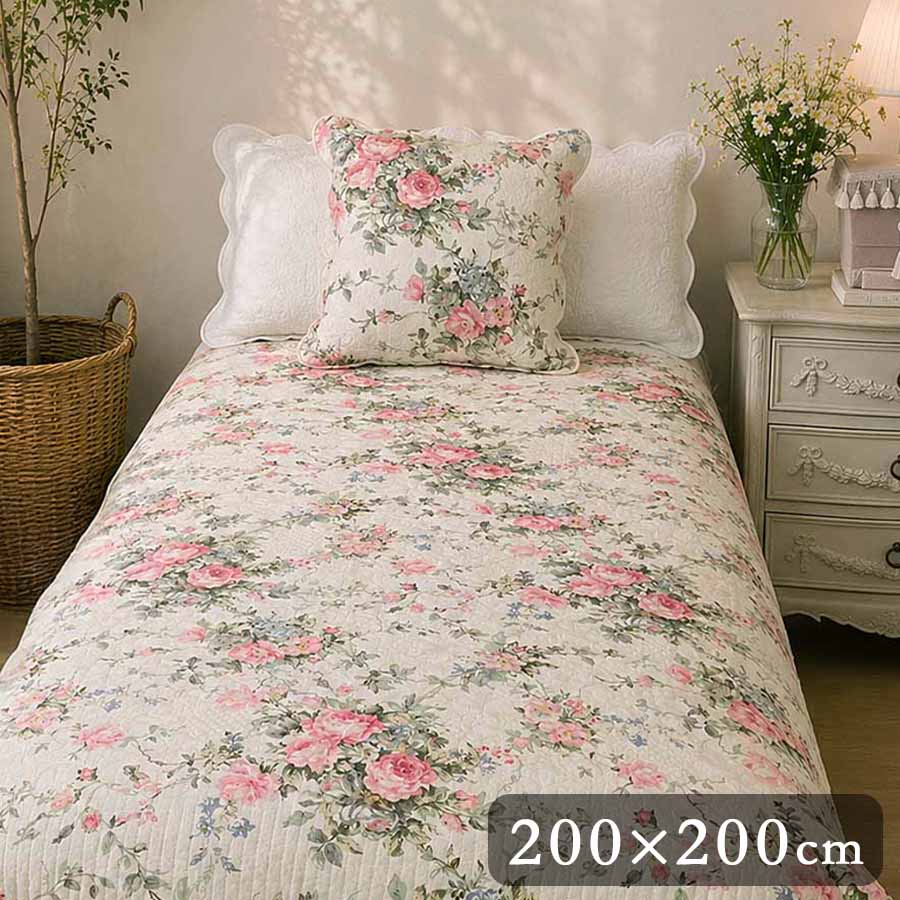 champs de fleurs ローズキルト マルチカバー 200x200cm リバーシブル