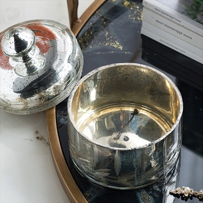 【半額セール】クラシック ガラス小物入れ シルバー Lサイズ