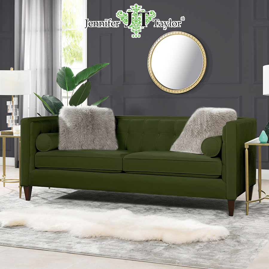 ジェニファーテイラー 3人掛け ソファ Jack 幅213cm ベロア オリーブクリーン 36000SF-V036