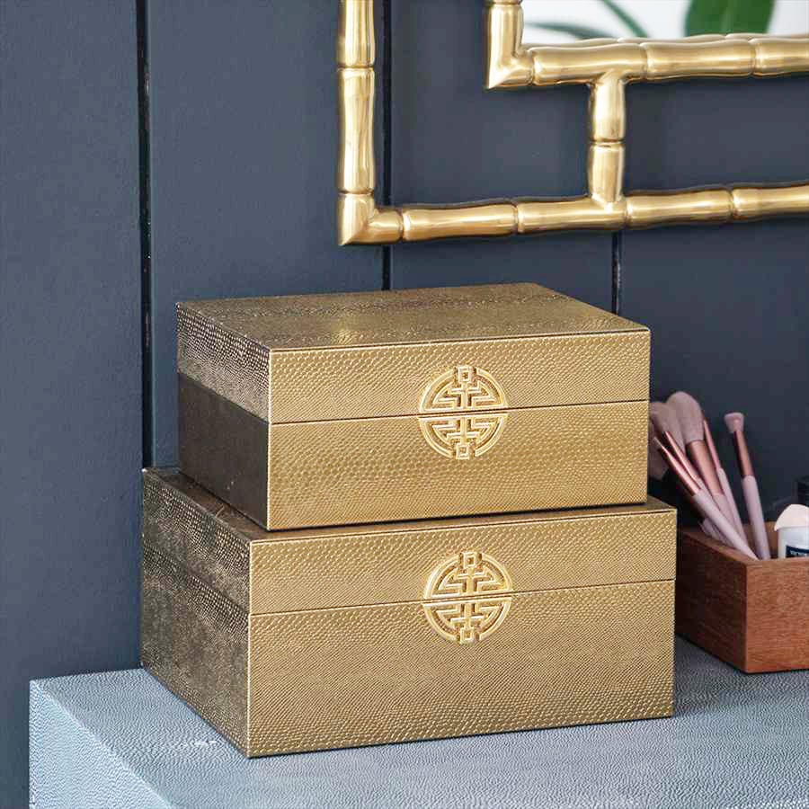 シノワズリ モダン ボックス 2個セット SLサイズ ブロンズ色