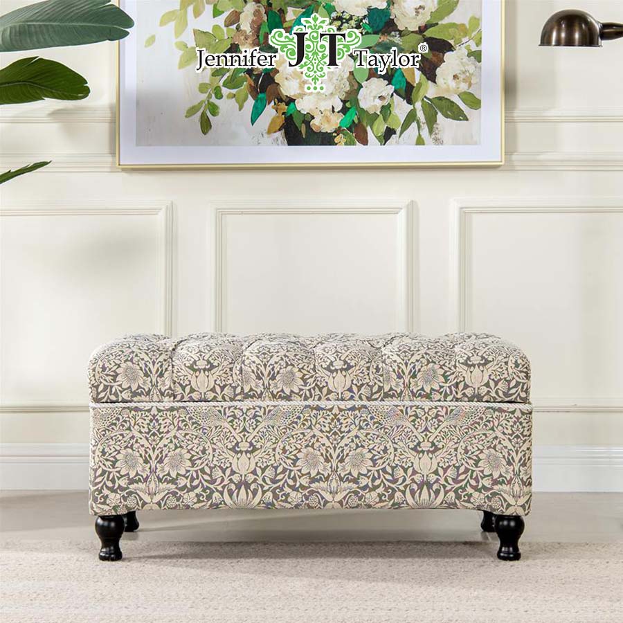 ジェニファーテイラー 収納付きベンチ いちご泥棒 グレー Strawberry Thief GR 33032SB-VI04