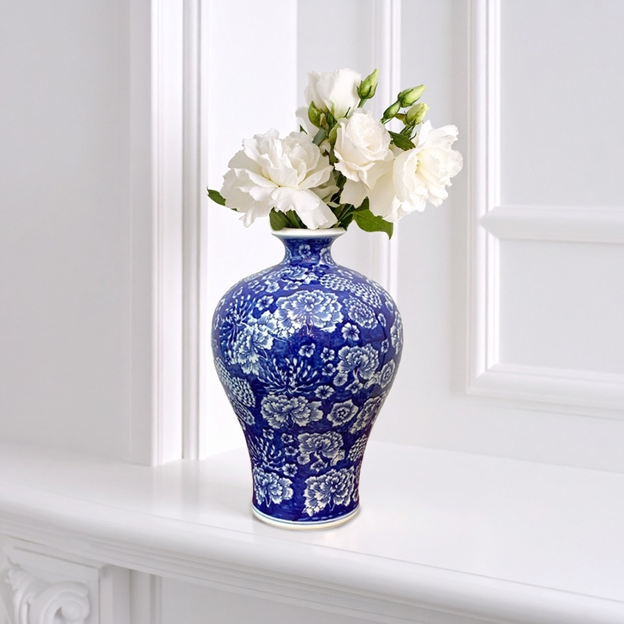 クラシックモダン ホワイト ブルー 花器 花びん フラワースタンド ディスプレイ カフェ レストラン 店舗 置物 置き物 お菓子入れ