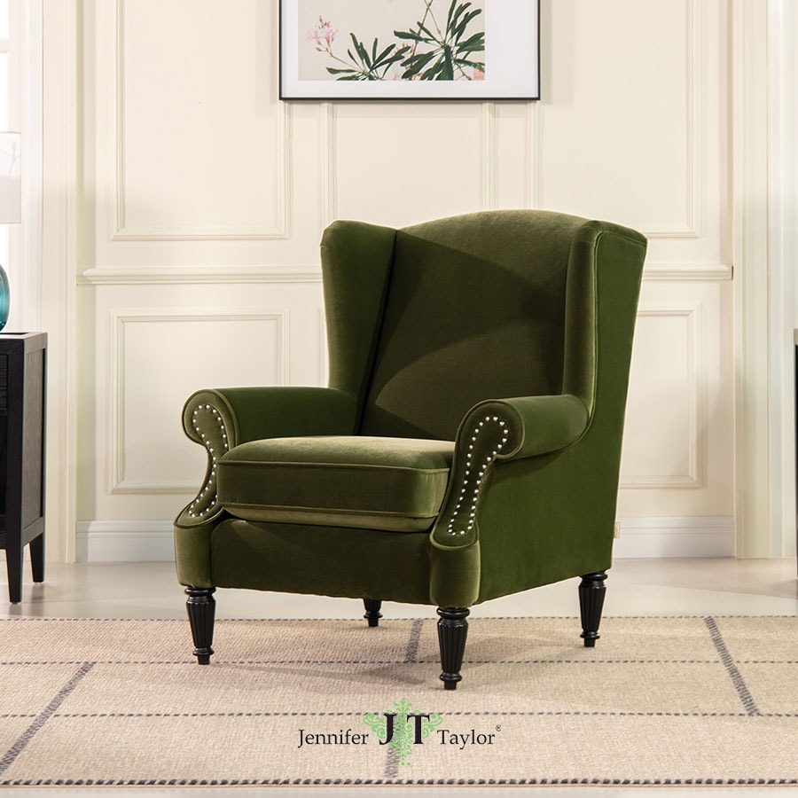 ジェニファーテイラー ウィングバック アームチェア 1人掛け V036 ベロア オリーブグリーン Jennifer Taylor 36029AC-V036