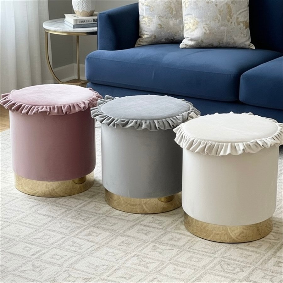 フリルラウンドスツール プリンセスインテリア 3色展開