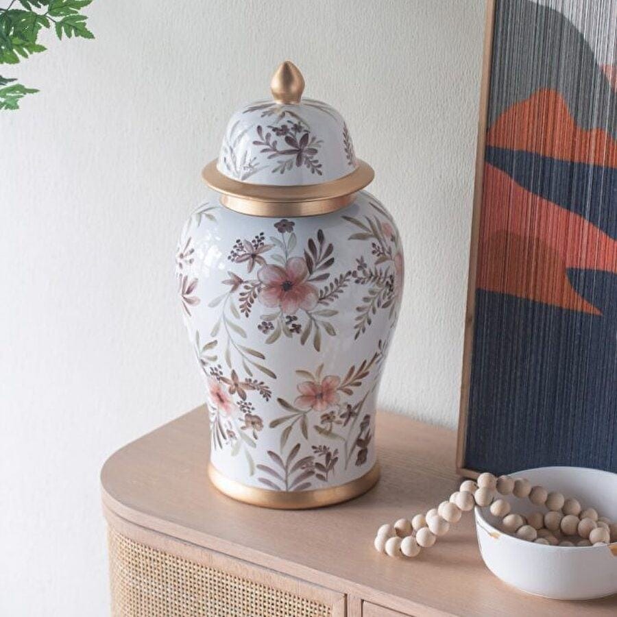 シノワズリ 蓋付壺大 磁器 2サイズ展開 ジャー ディスプレイ カフェ レストラン 店舗 置物 置き物 お菓子入れ