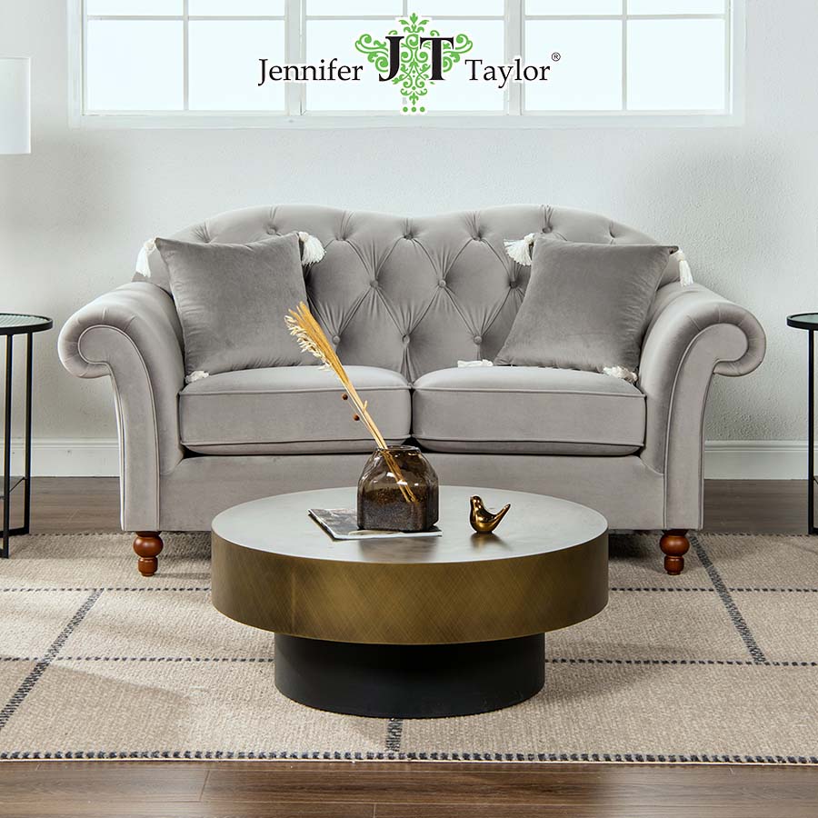 ジェニファーテイラー ソファ 2人掛け Arabelle 幅175cm クッション2個付き ベロア グレー 36028LS-865