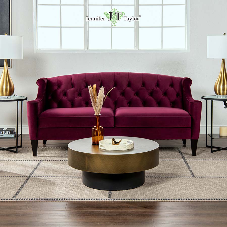 ジェニファーテイラー 3人掛け ソファ KEN 幅188cm ベロア バーガンディ KEN 36031SF-884
