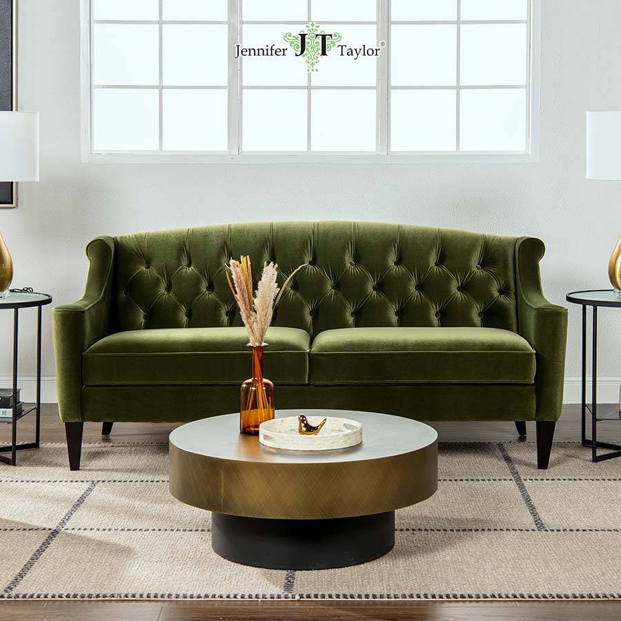 ジェニファーテイラー 3人掛け ソファ KEN 幅188cm ベロア オリーブグリーン 36031SF-V036