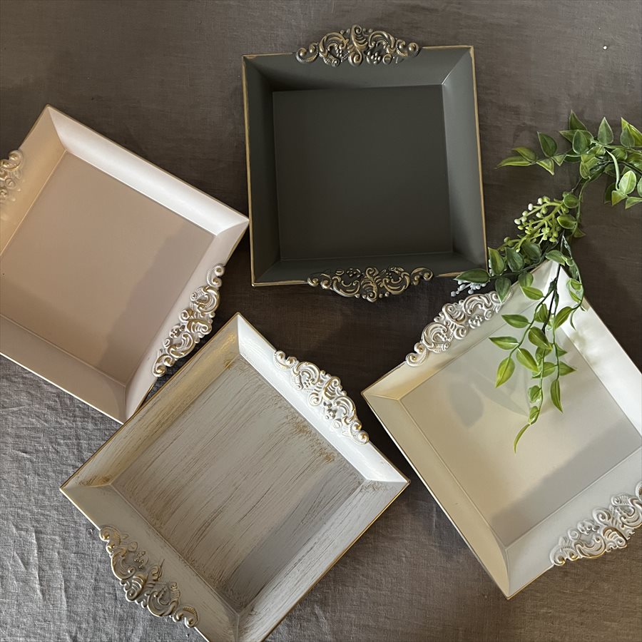 プリンセスインテリア トレイ アンティーク仕上げ 正方形