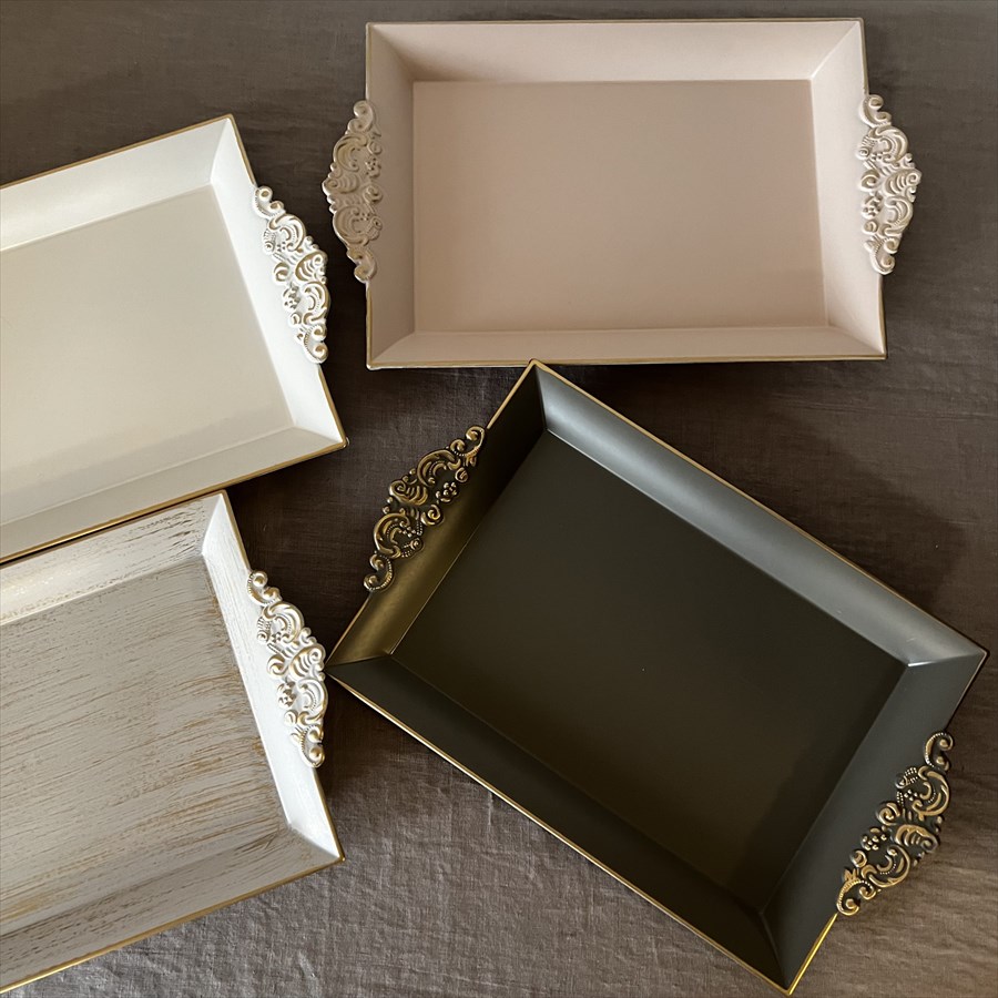 プリンセスインテリア トレイ アンティーク仕上げ 長方形 Sサイズ