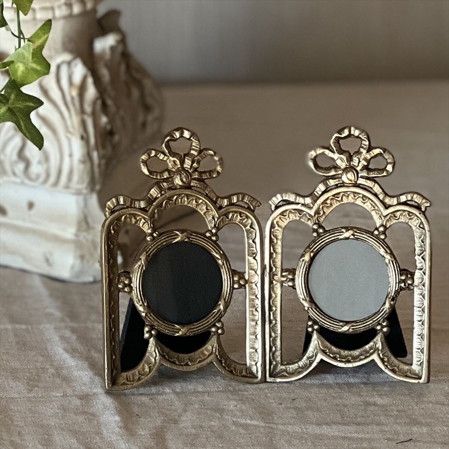 クラシックフォトフレーム アンティークゴールド 2面 写真立て 真鍮 レトロ 英国 欧風 おしゃれ かわいい ロココ アンティーク調 ヴィクトリアン