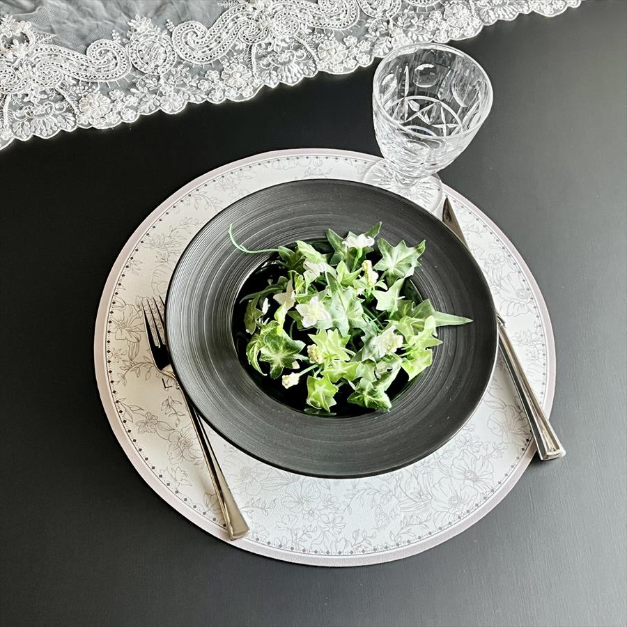 ランチョンマット 花柄 グレー 直径35.5cm