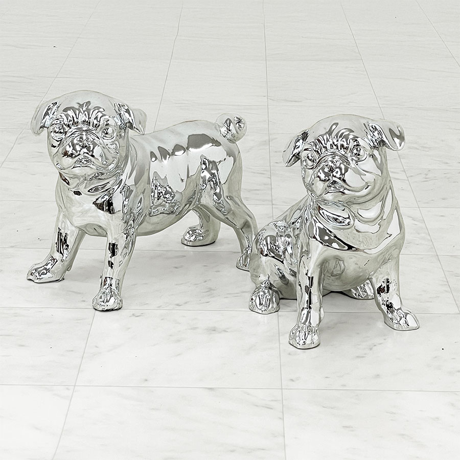 子犬 ペア シルバー 置物