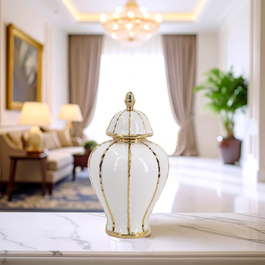 2サイズ展開 蓋付壺S 白 高さ36cm 磁器 ジャー 花びん 花瓶  花器 ディスプレイ置物 置き物