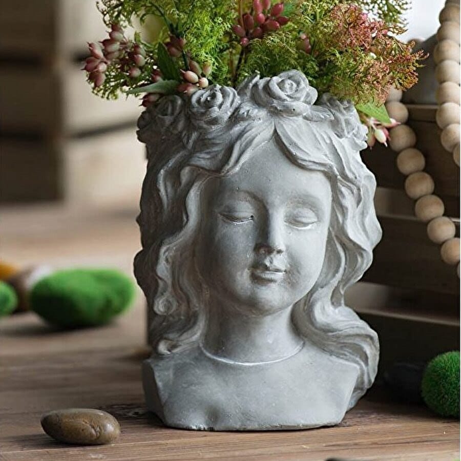 ガーデンインテリア プランター ロングヘア胸像 高さ25cm