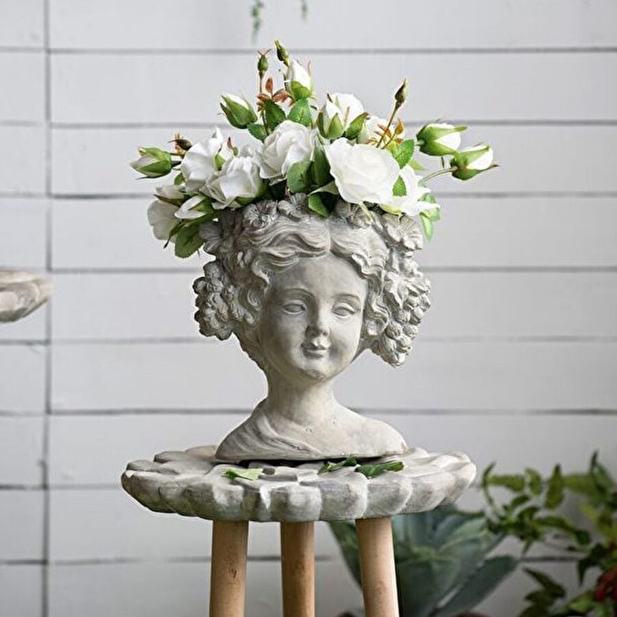 ガーデンインテリア プランター ショートヘア胸像 高さ23cm