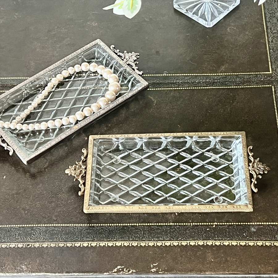 2色展開 真鍮×ガラス クラシック トレイ 