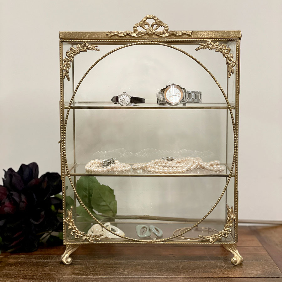 真鍮×ガラス製 コレクションボックス（扉開閉式）2色展開