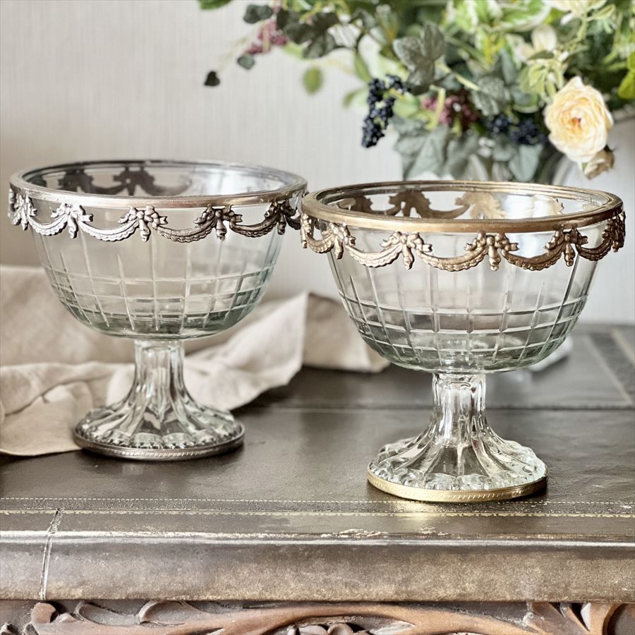 高台ボウル（ガーランド装飾）真鍮×ガラス ゴールド シルバー 