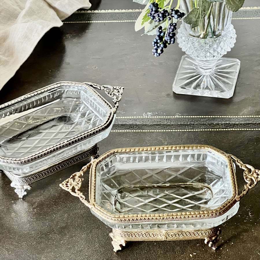 ガラストレイ 真鍮×ガラス 脚付