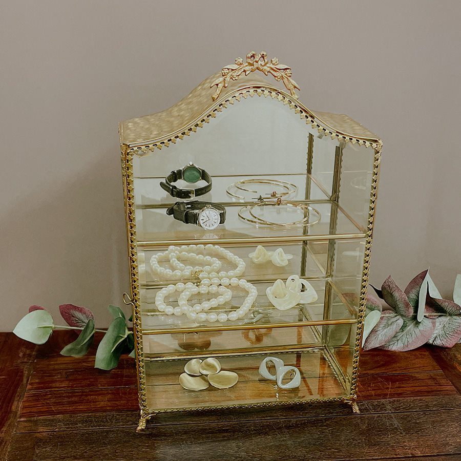 キャビネット 真鍮×ガラス製 ゴールド シルバー（扉開閉式）