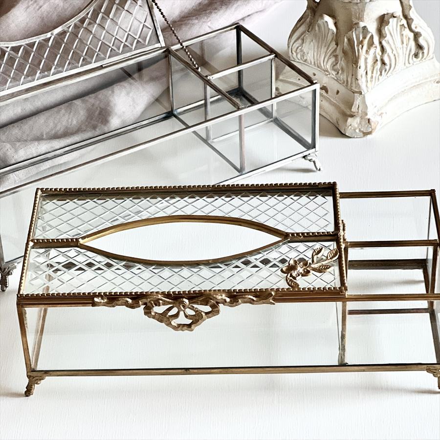 ティッシュボックス シルバー ゴールド 真鍮 ガラス