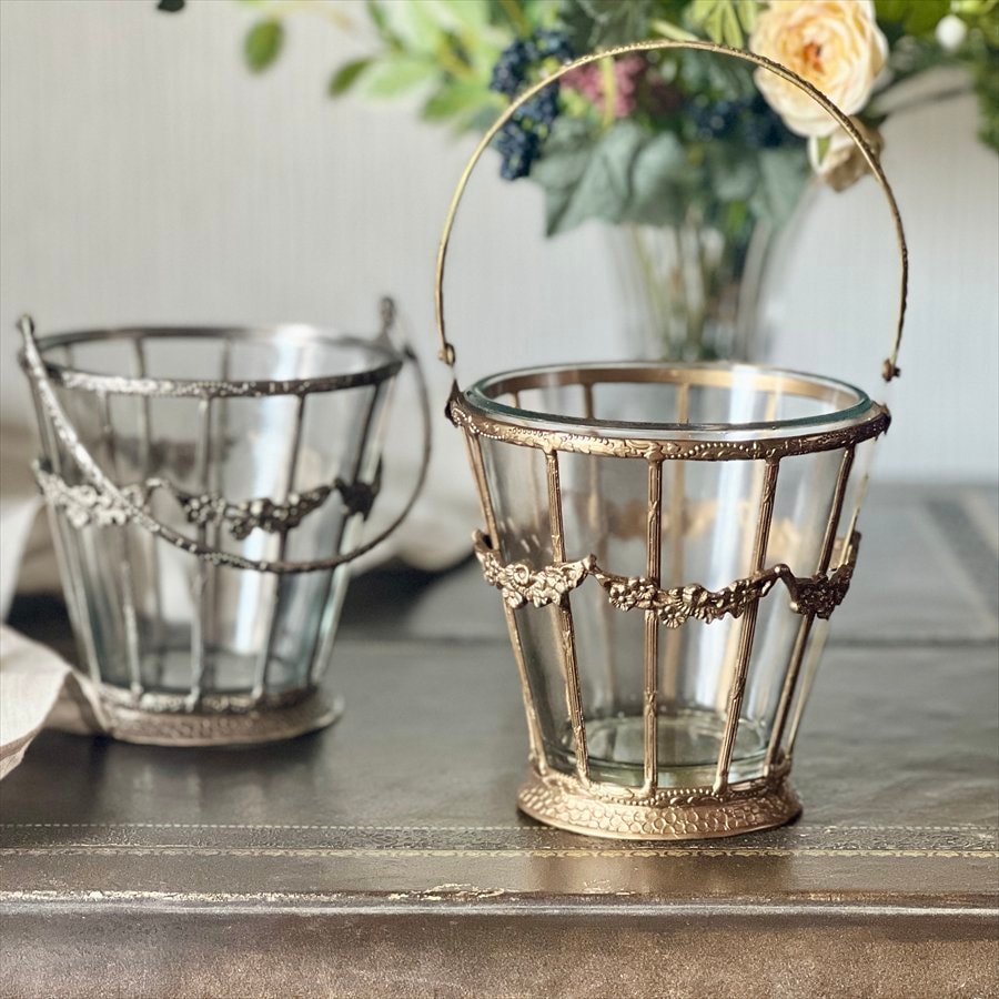 ガラスバスケット 真鍮×ガラス ゴールド シルバー 