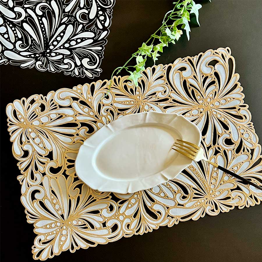 2色展開 レース調デザイン プレースマット ランチョン マット