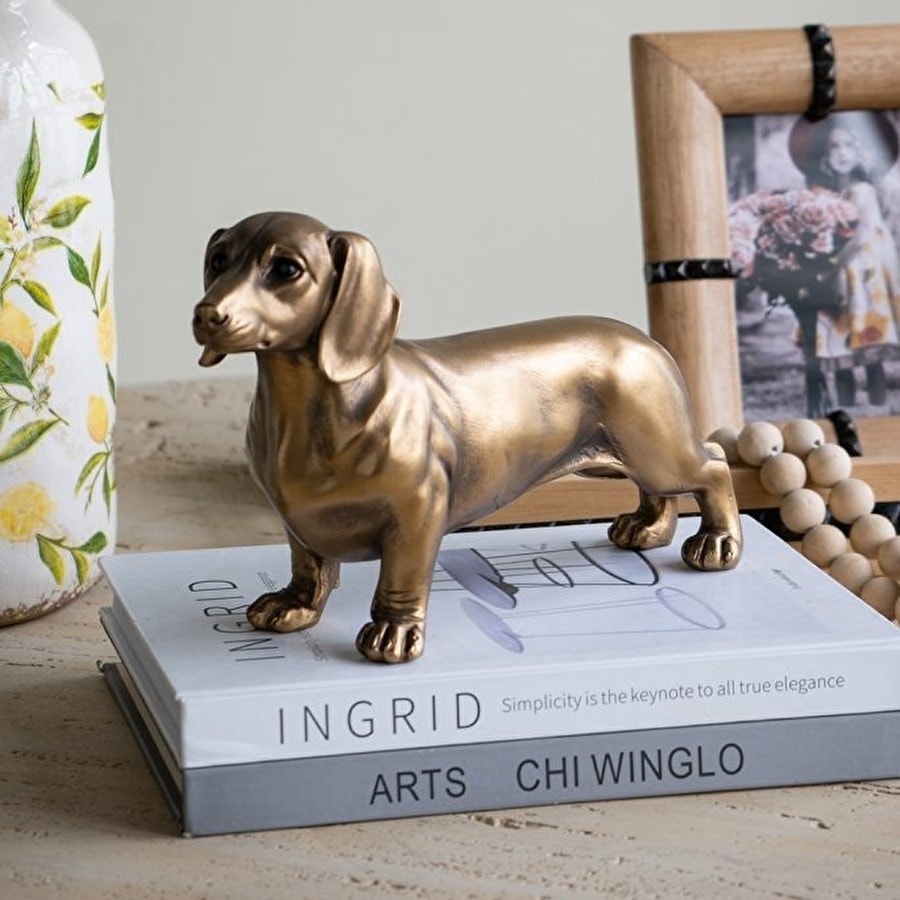 オブジェ ダックスフンド 高さ17cm ブロンズ調