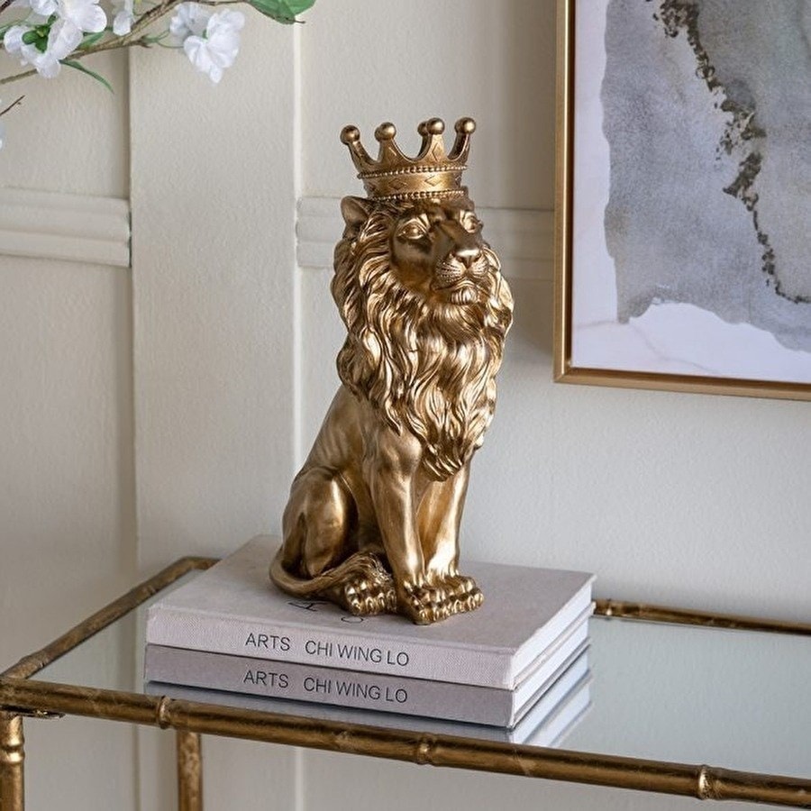ライオン 王冠 置物 高さ33cm ゴールド
