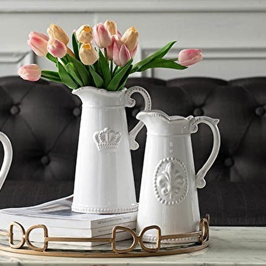 フレンチシック ピッチャー型花瓶 磁器  ホワイト