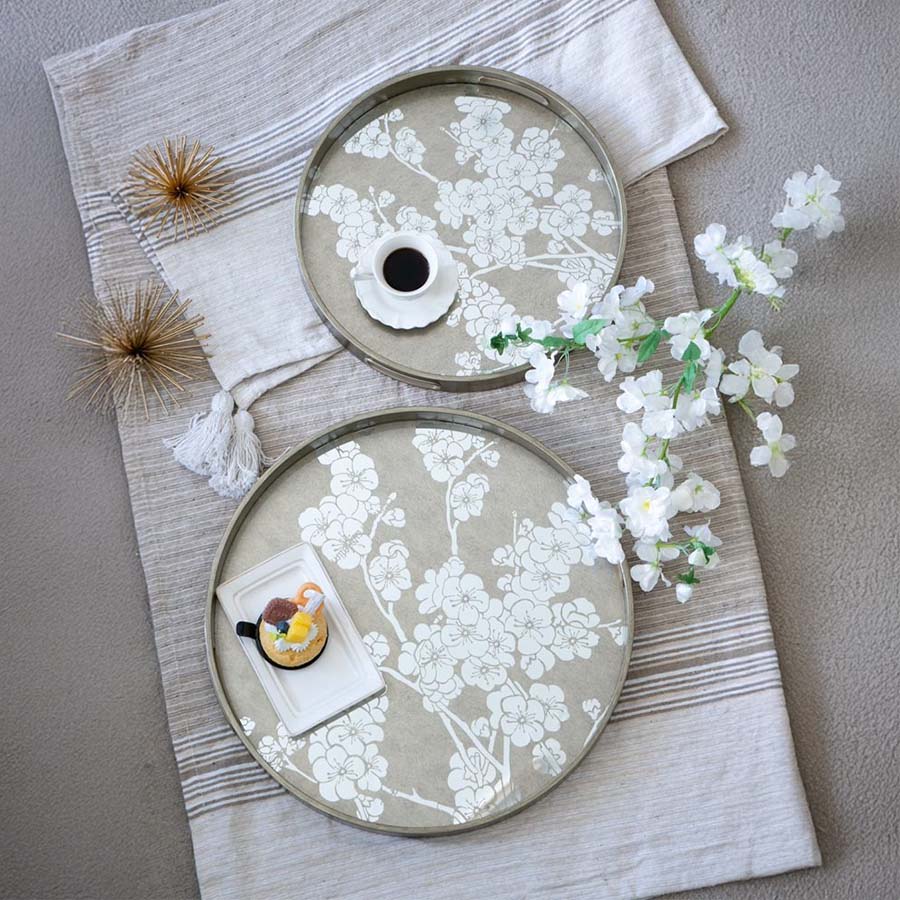 トレイ 花柄 2セット アンティークゴールド