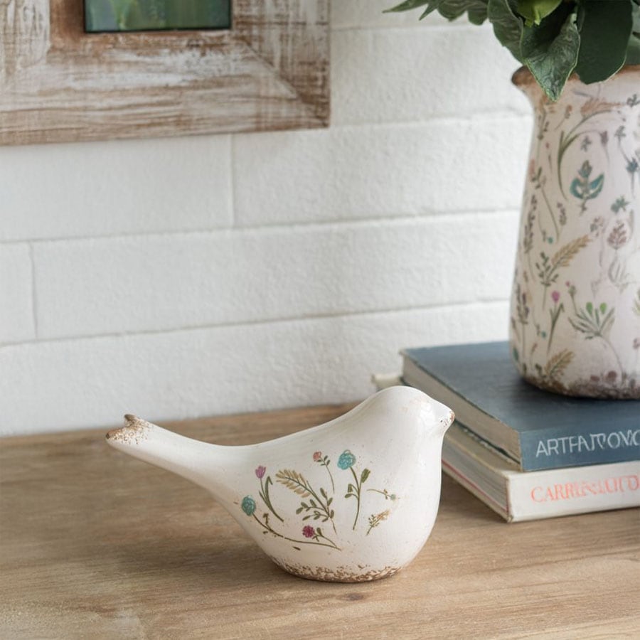 フラワーモチーフ バードオブジェ 高さ12.5cm 