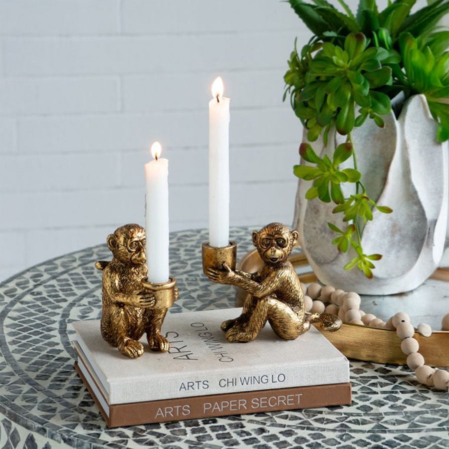 2サイズ展開 キャンドルホルダー モンキー アンティークゴールド