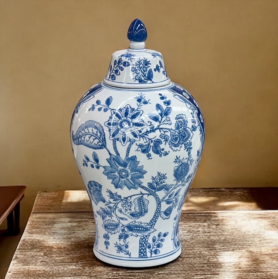 シノワズリ 花瓶 磁器 蓋付き 高さ37cm