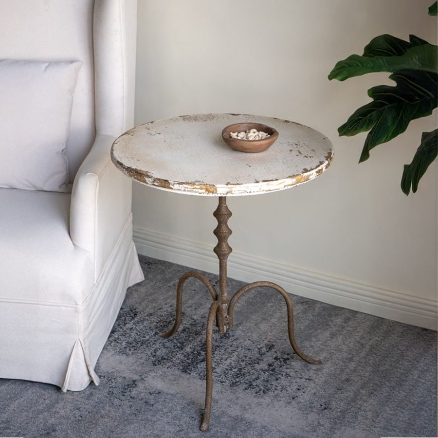 サイドテーブル シャビーシック 丸型 直径60cm 高さ70cm