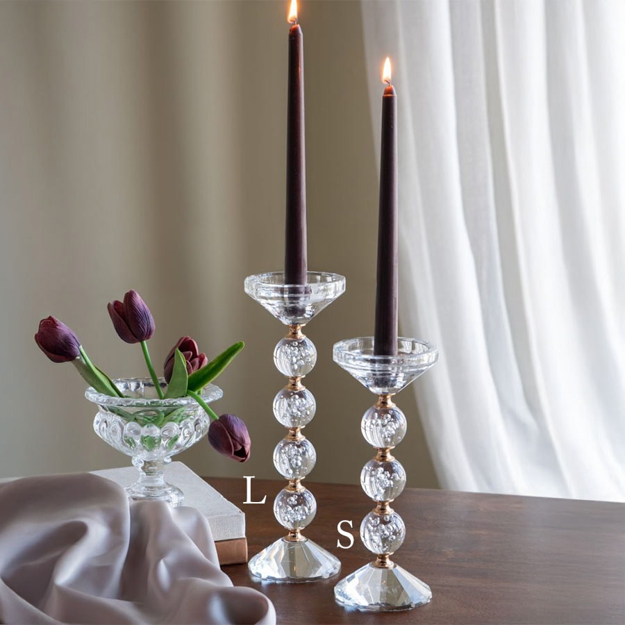 2サイズ展開 ガラス×ゴールド キャンドルホルダー L 