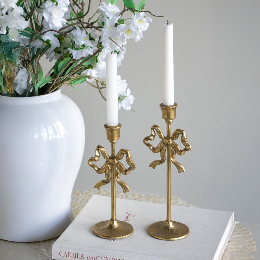 リボンモチーフ キャンドルホルダー 2本セット ゴールド