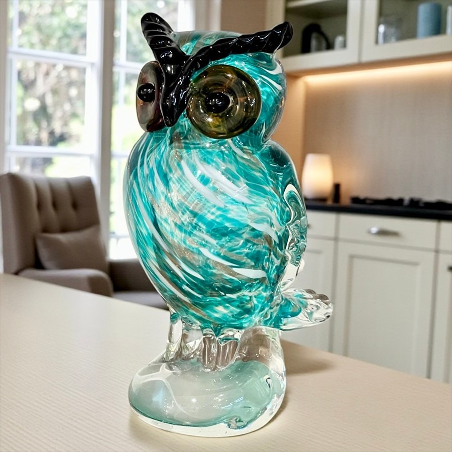 ガラス フクロウ 置物  高さ18.5cm