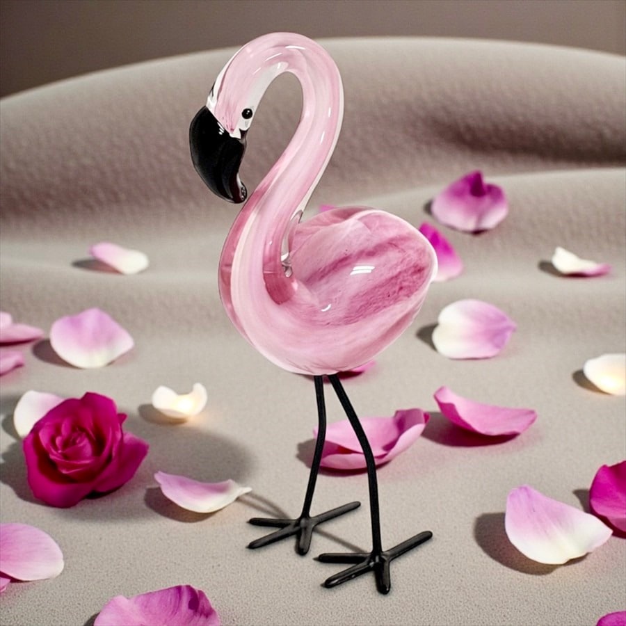 ガラス フラミンゴ 置物  高さ20cm