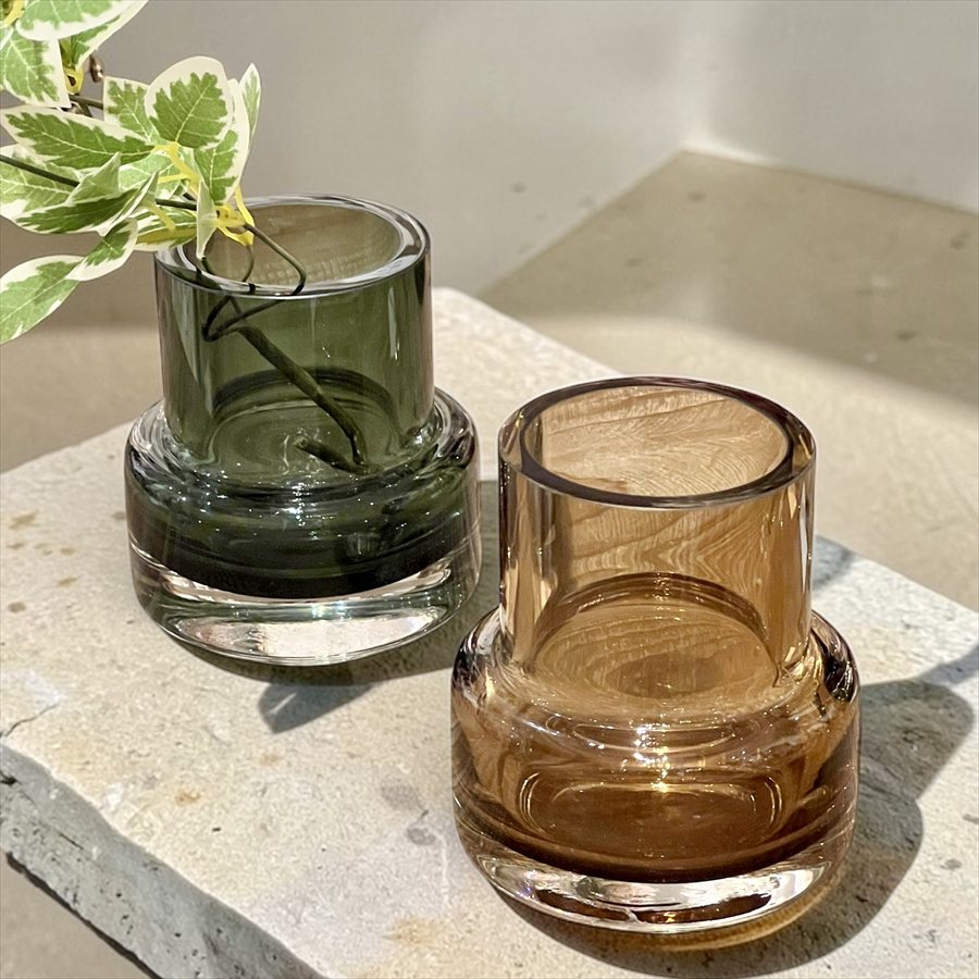 ガラス花瓶 高さ10.5cm グレー アンバー