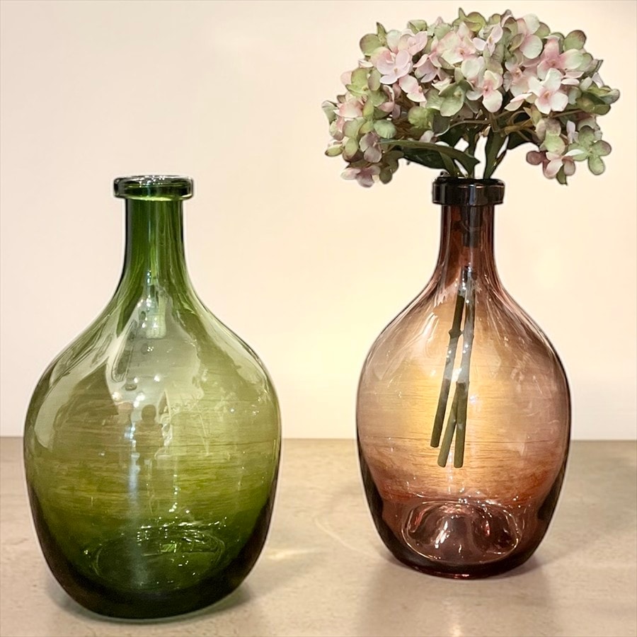 ガラス花瓶 高さ29cm パープル グリーン