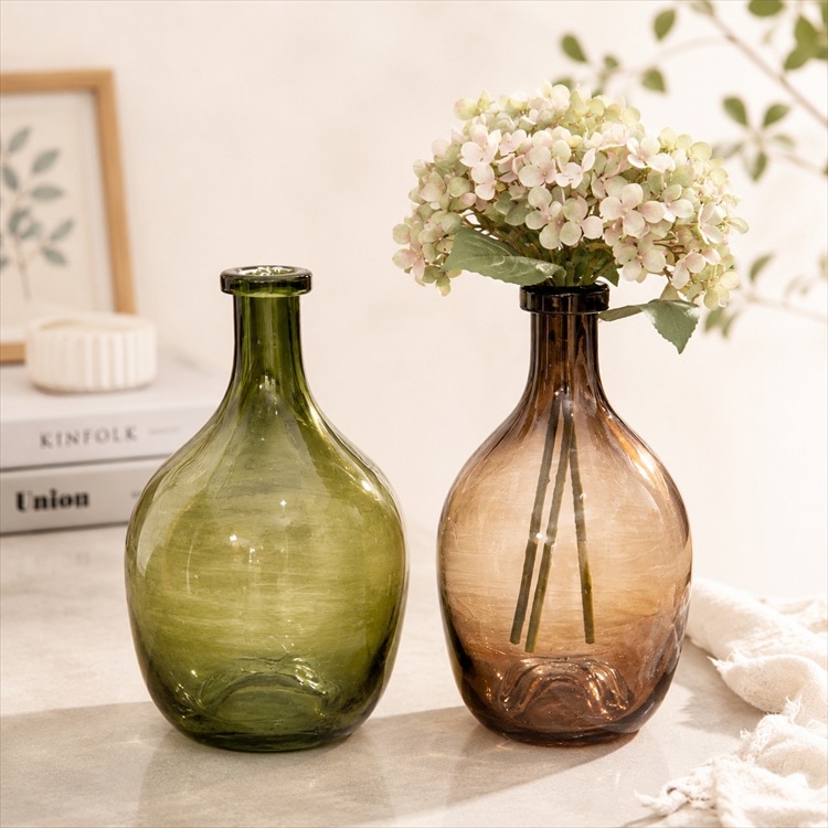 ガラス花瓶 高さ29cm パープル グリーン